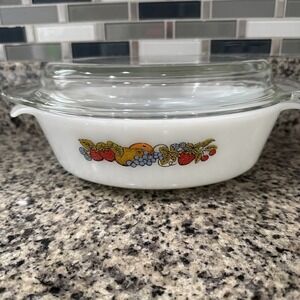 Vintage Anchor Hocking Casserole Dish 433 Fire King Nature's‎ Bounty 1.5 Quart